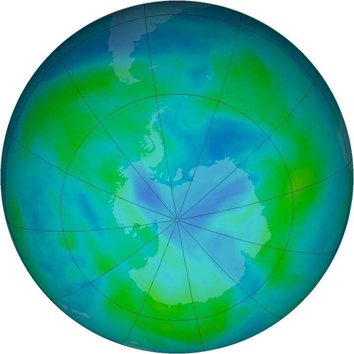 Antarctic ozone map for 10 March 2015